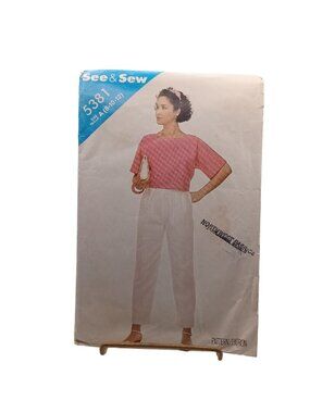 Vintage See & Sew 5381 Sewing Pattern Loose-Fitting Top And Pants Size A (8-10-1